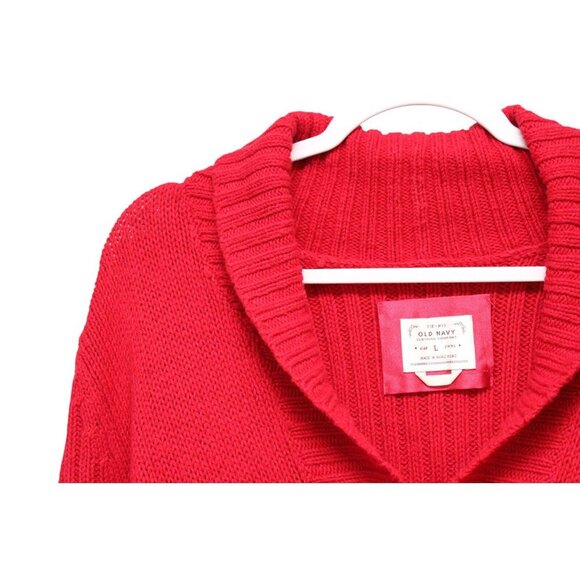 Y2K Old Navy Sweater Size Large Cable Knit Classic Red Angora Lambs Wool Preppy - Picture 8 of 13